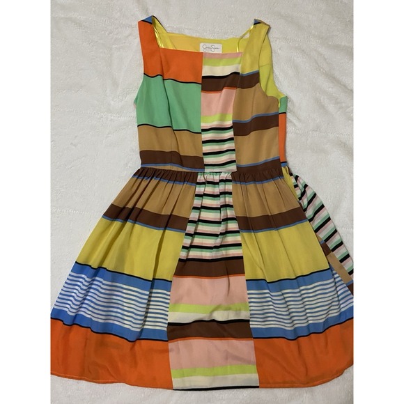 JESSICA SIMPSON multcolor geometric sleeveless dress 4 Fit And Flare - Picture 1 of 3